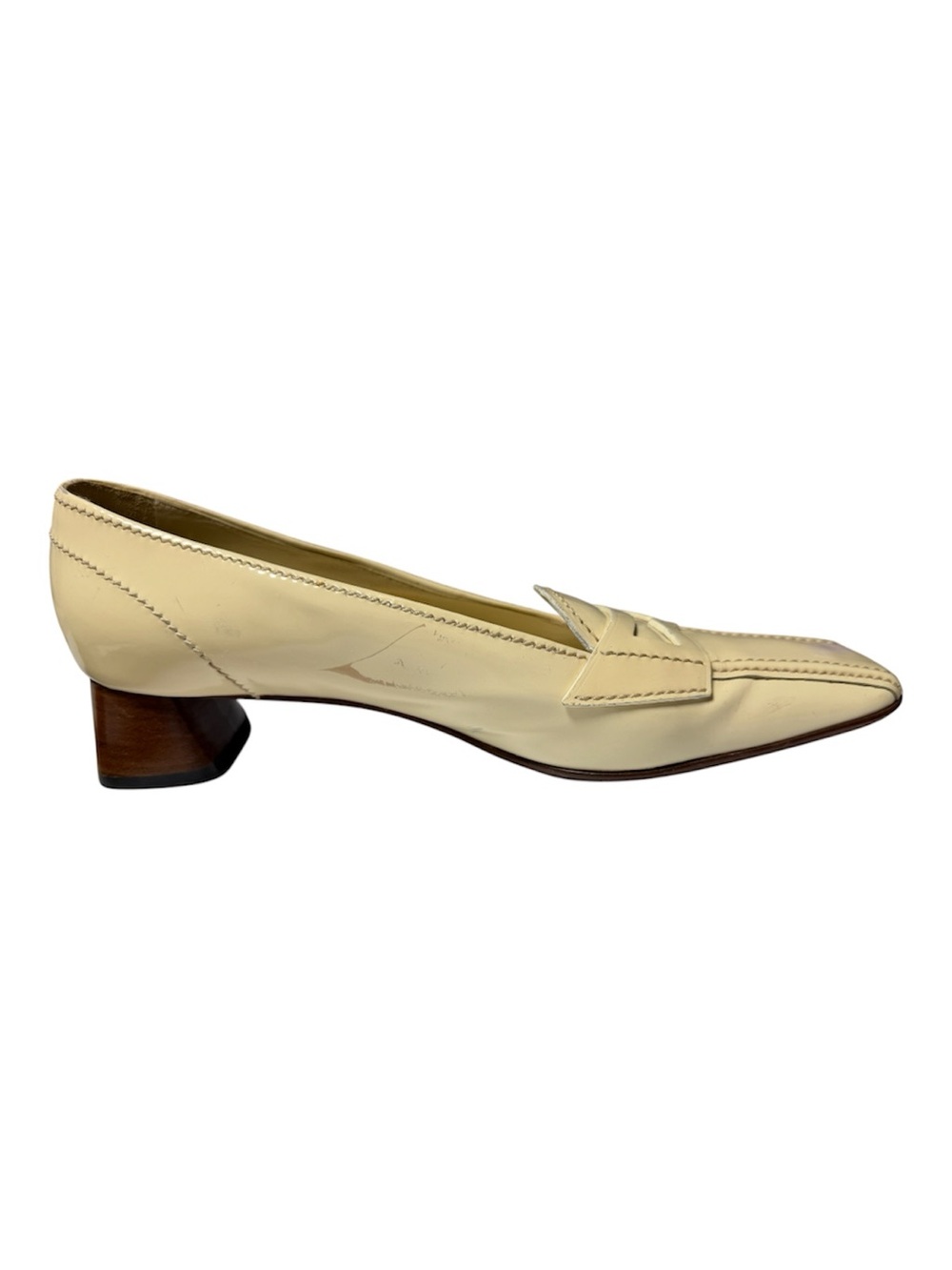 Vintage Prada Ivory Patent Leather Square Toe Loafers Size 39.5 - Picture 6 of 8